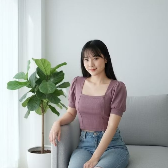 Square Neck Puff-Sleeve Pink Crop Top