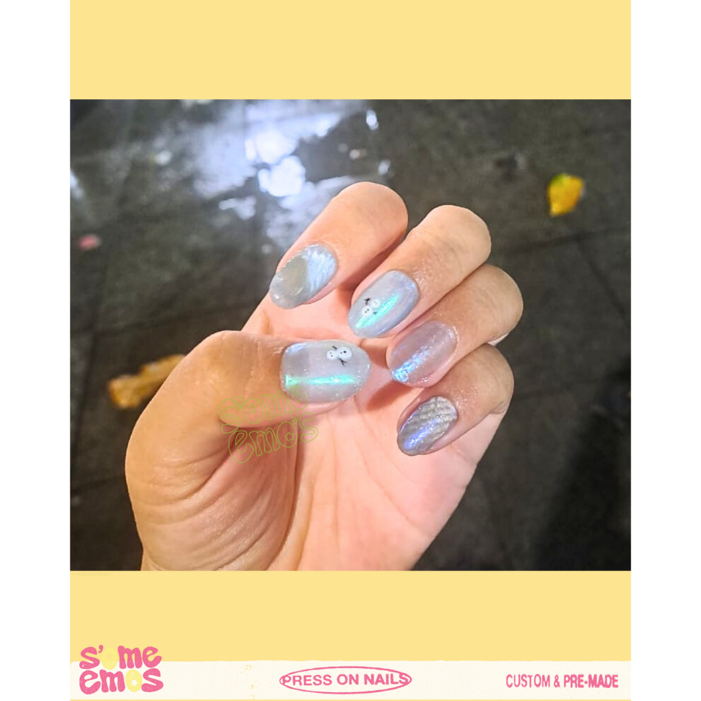 Press on nails | Kuku Palsu Holiday| Fake Nails | Blue Glass Dazzling handmade Some_emoS