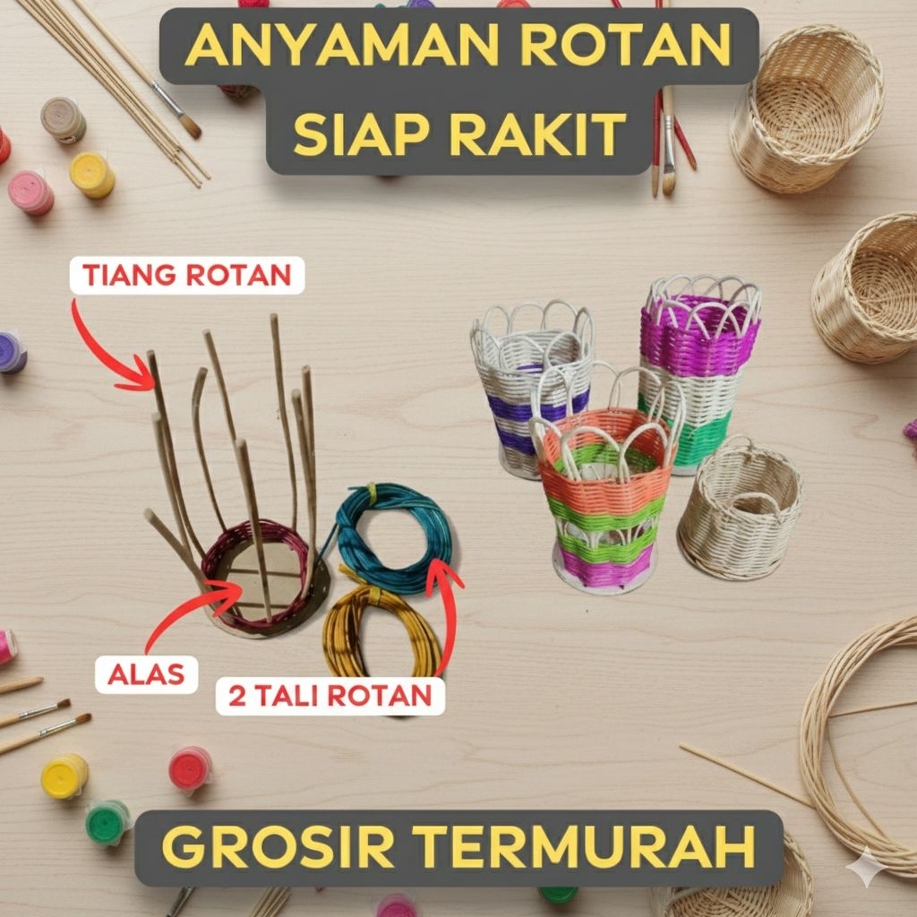 Bahan Anyaman Rotan Siap Rakit - Motif Rotan tempat pensil warna, Berkualitas Tinggi, Mudah Dibentuk