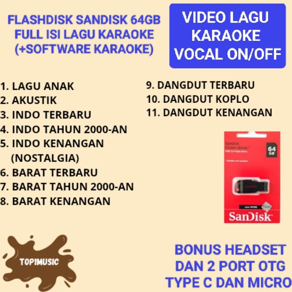 flashdisk sandisk 64GB isi full lagu karaoke player update terbaru