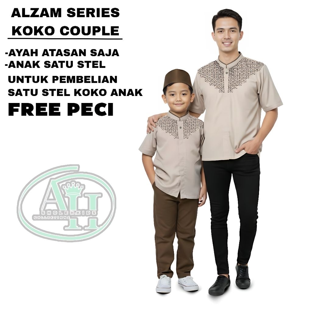 Sholeh Kids Koko Couple Alzam Series Ayah dan Anak Laki Laki Lengan Pendek Free Peci Anak pembelian 