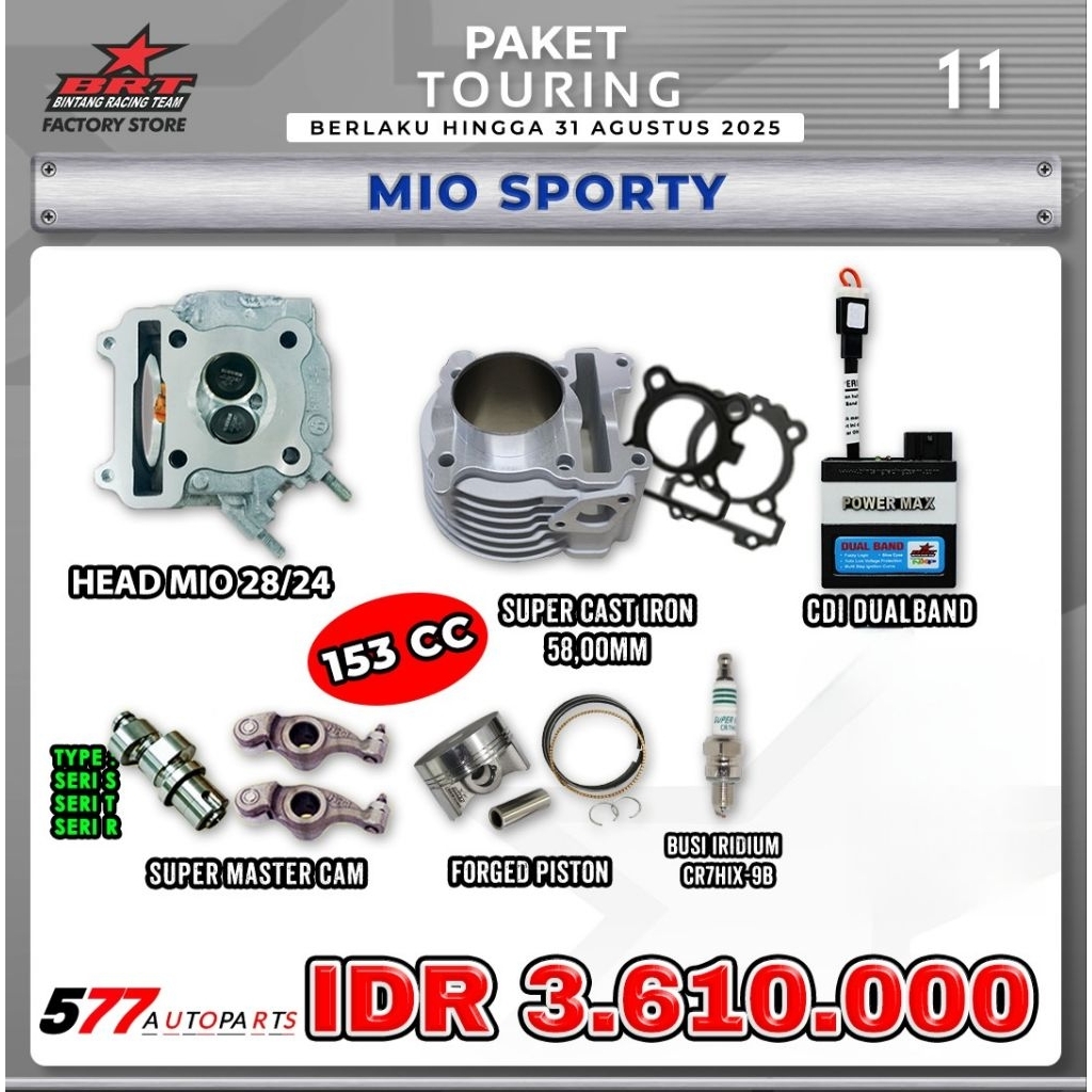 Paket Touring 11 Bore Up 153cc BRT Mio Sporty, Mio Old, Mio Smile, Nouvo