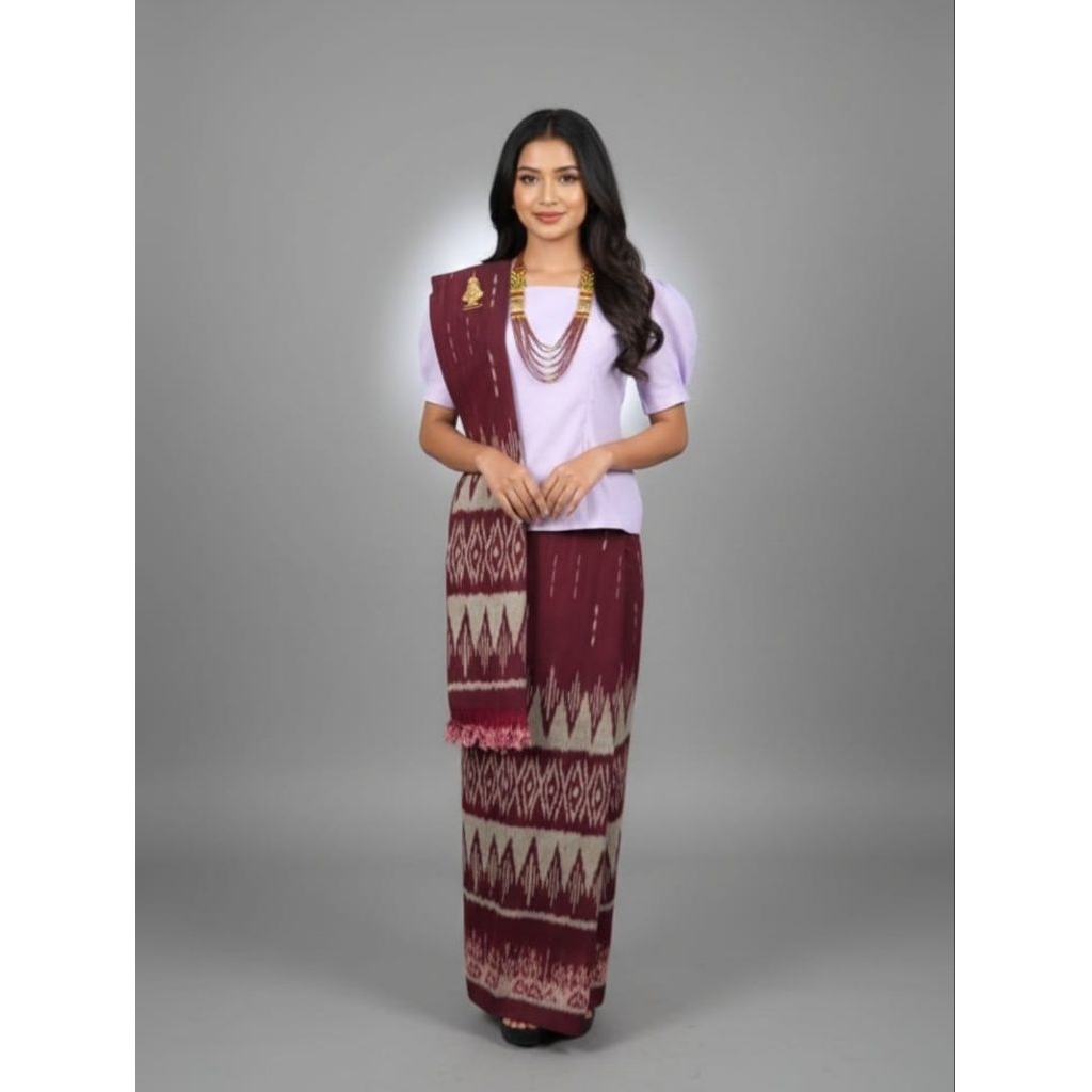 [Baju+Rok+Slendang] Setelan Wanita Adat Toraja Ntt Flores Tenun Asli Jepara