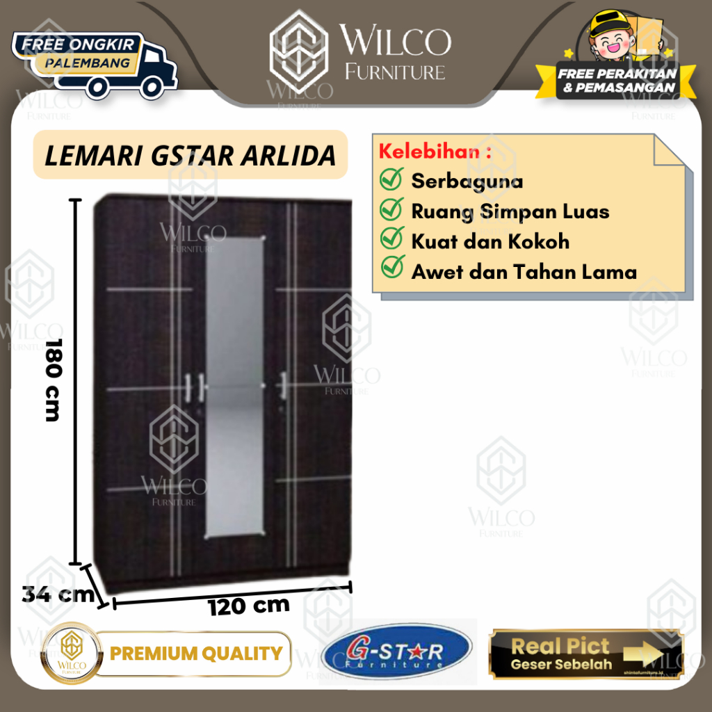Lemari Pakaian 3 Pintu Arlida by Gstar | Lemari Baju Cermin Gstar