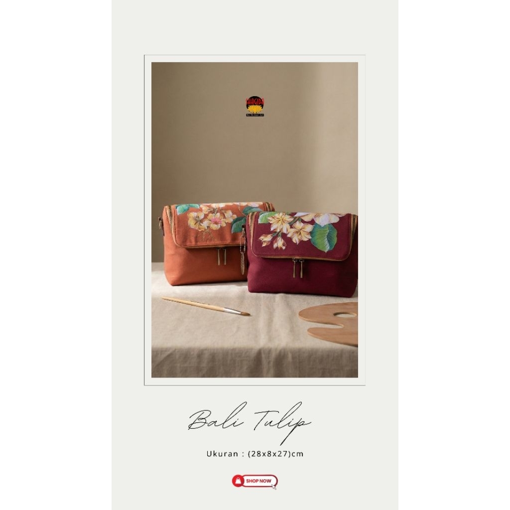 Tas Selempang Lukis Bali Tulip Handle Bag SHAGIDA • Souvenir & Oleh - oleh Khas Bali