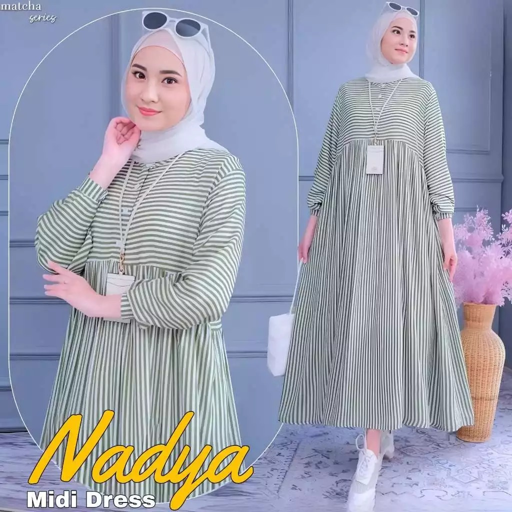 Diskon Sale Nadya Midi Dress Gamis Muslim Kekinian - Midi Dress Salur Terbaru - Gamis Salur Kekinian
