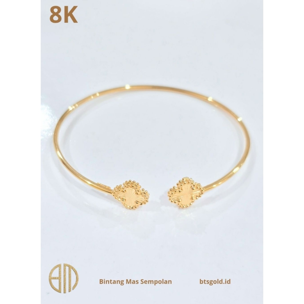 Gelang Bangle Bunga Clover Polos Emas Asli