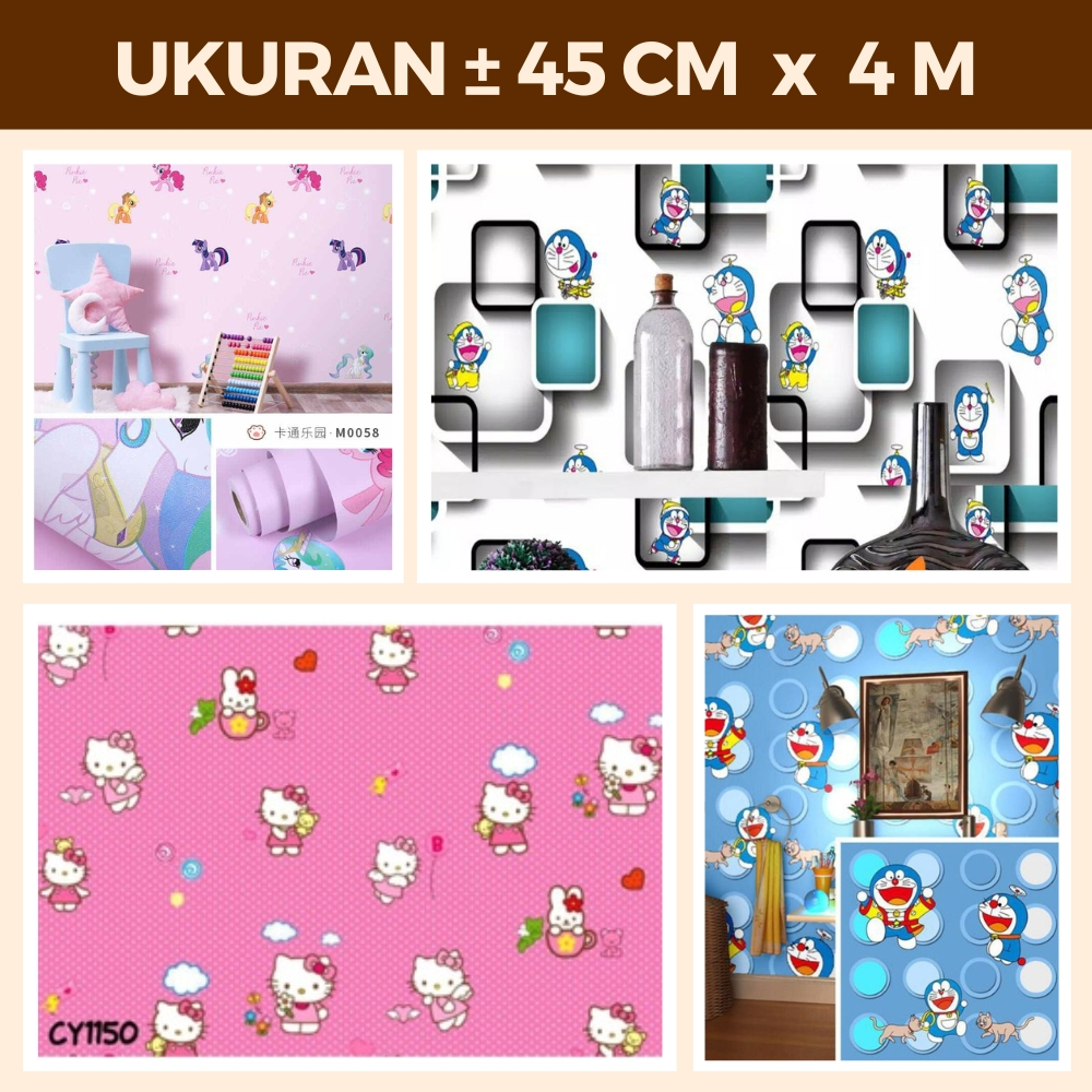 Wallpaper Dinding Kamar Tidur Anak Cowok Motif Karakter Biru Walpaper Sticker Kamar Anak Hello Kity