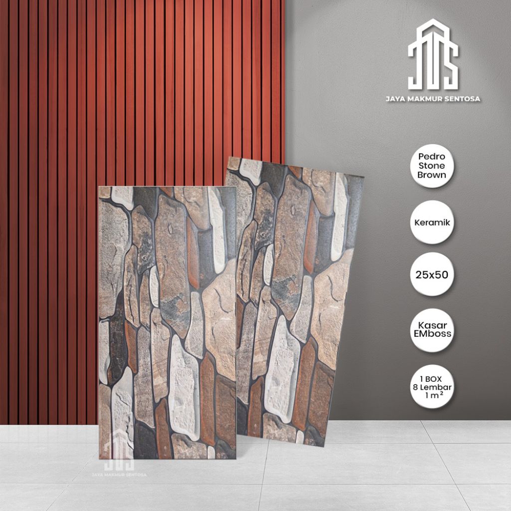 Keramik Dinding Kasar Motif Batu Alam 25x50 Pedrostone Brown