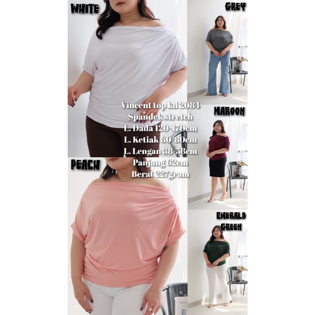 Vincent Bigsize Sabrina Top kd 2084 | Atasan Jumbo one shoulder Wanita stretch fashion