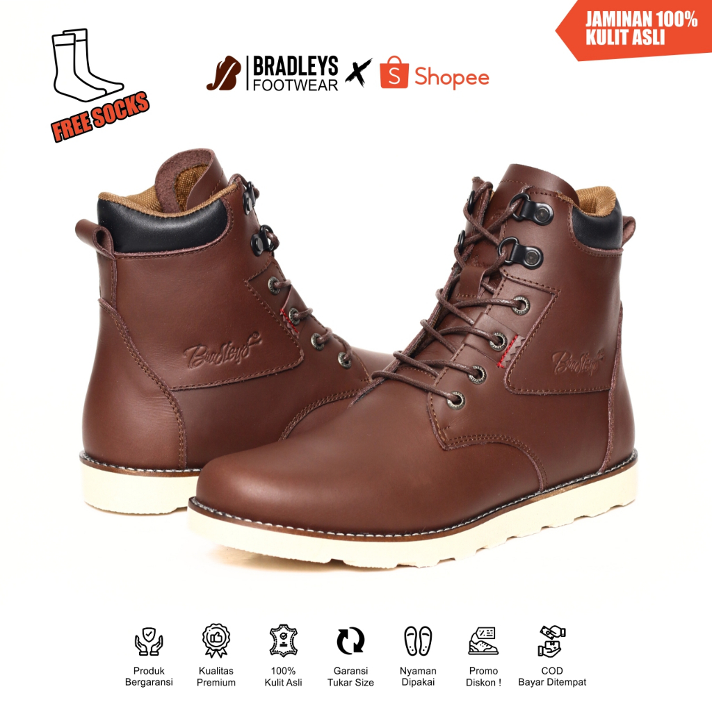 Bradleys Necros Brown - Sepatu Kulit Pria | Sepatu Boots Pria Original Bradleys Kulit Asli