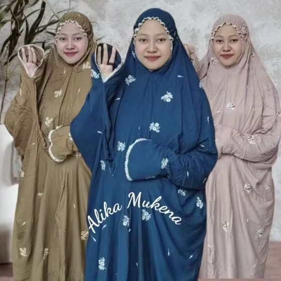 Alika Mukena _ Mukena Dewasa Terusan Rayon Twill Bordir Aster (COD)