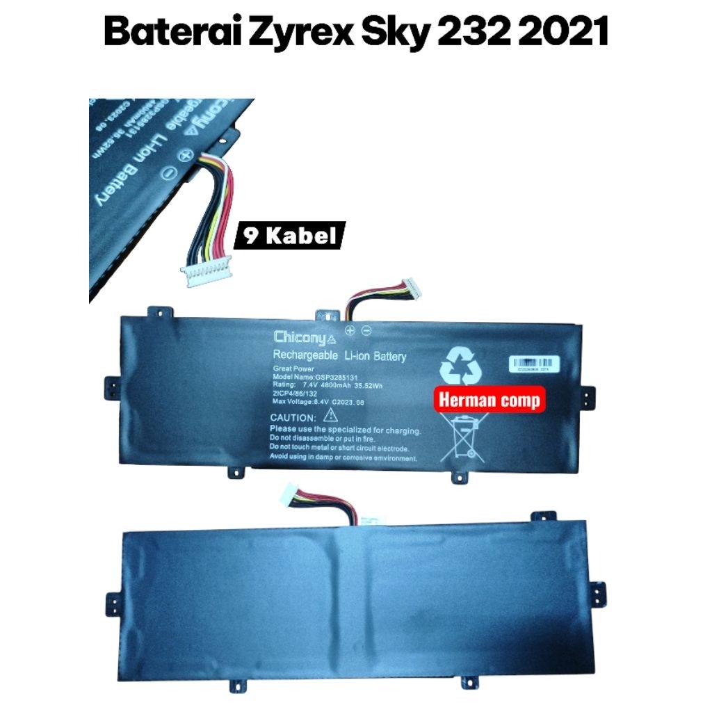 Baterai Laptop Notebook Zyrex Sky 232 2021 9Kabel GSP3285131 SHT3585130-2S NV-3285128-2S