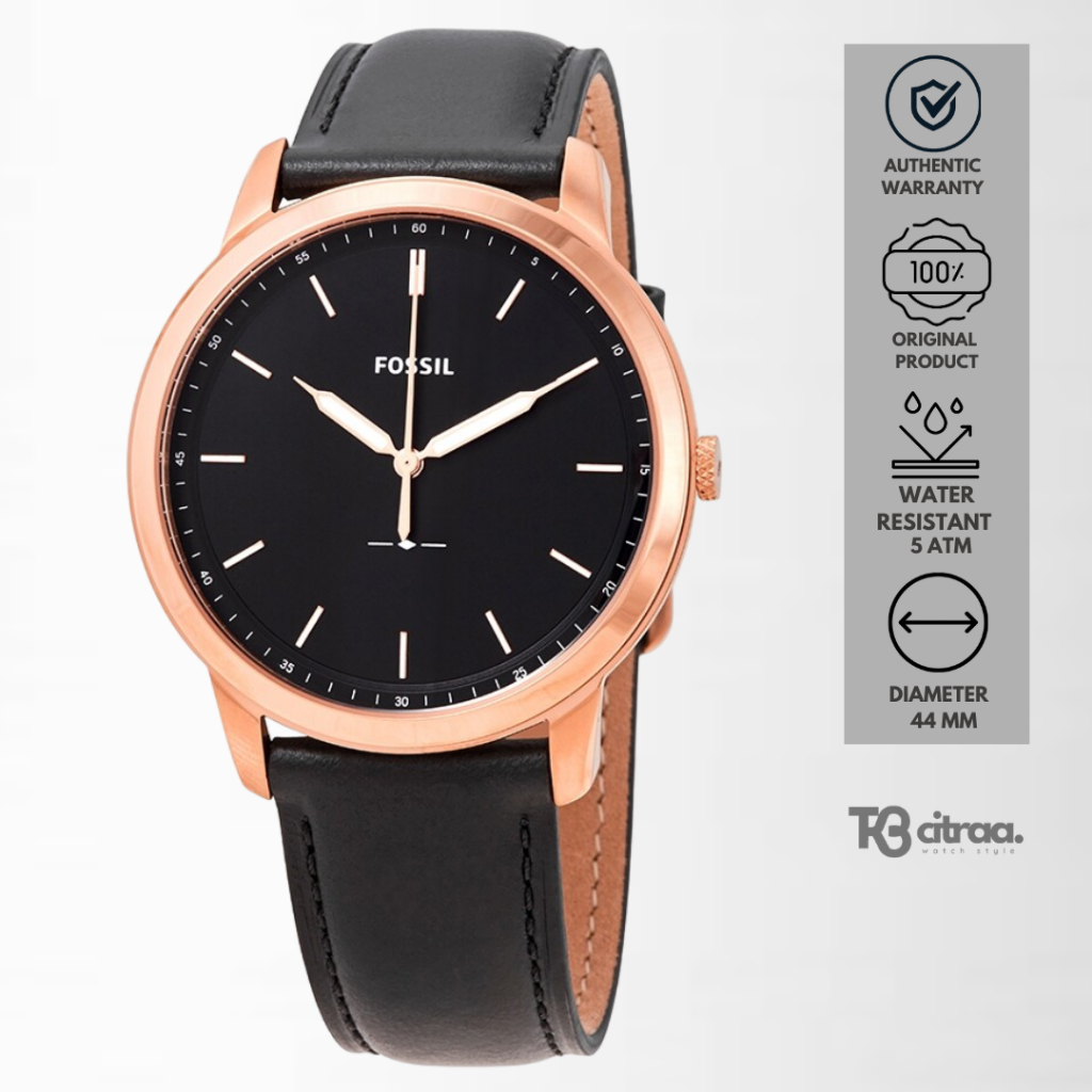 Jam Tangan Pria Fossil The Minimalist Kulit Black Case Rosegold Casual Original FS5376