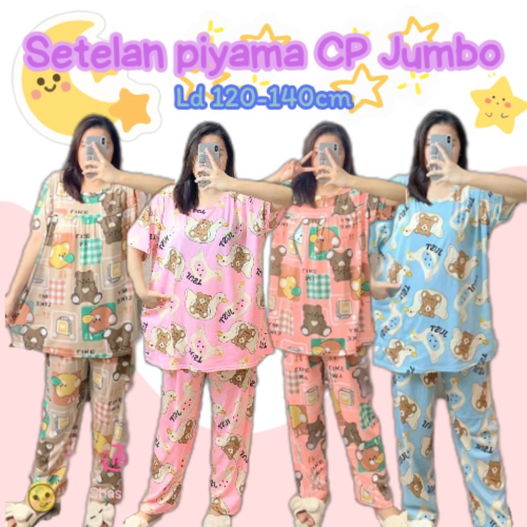 piyama import wanita Jumbo setelan baju tidur celana panjang JUMBO Ld 120cm