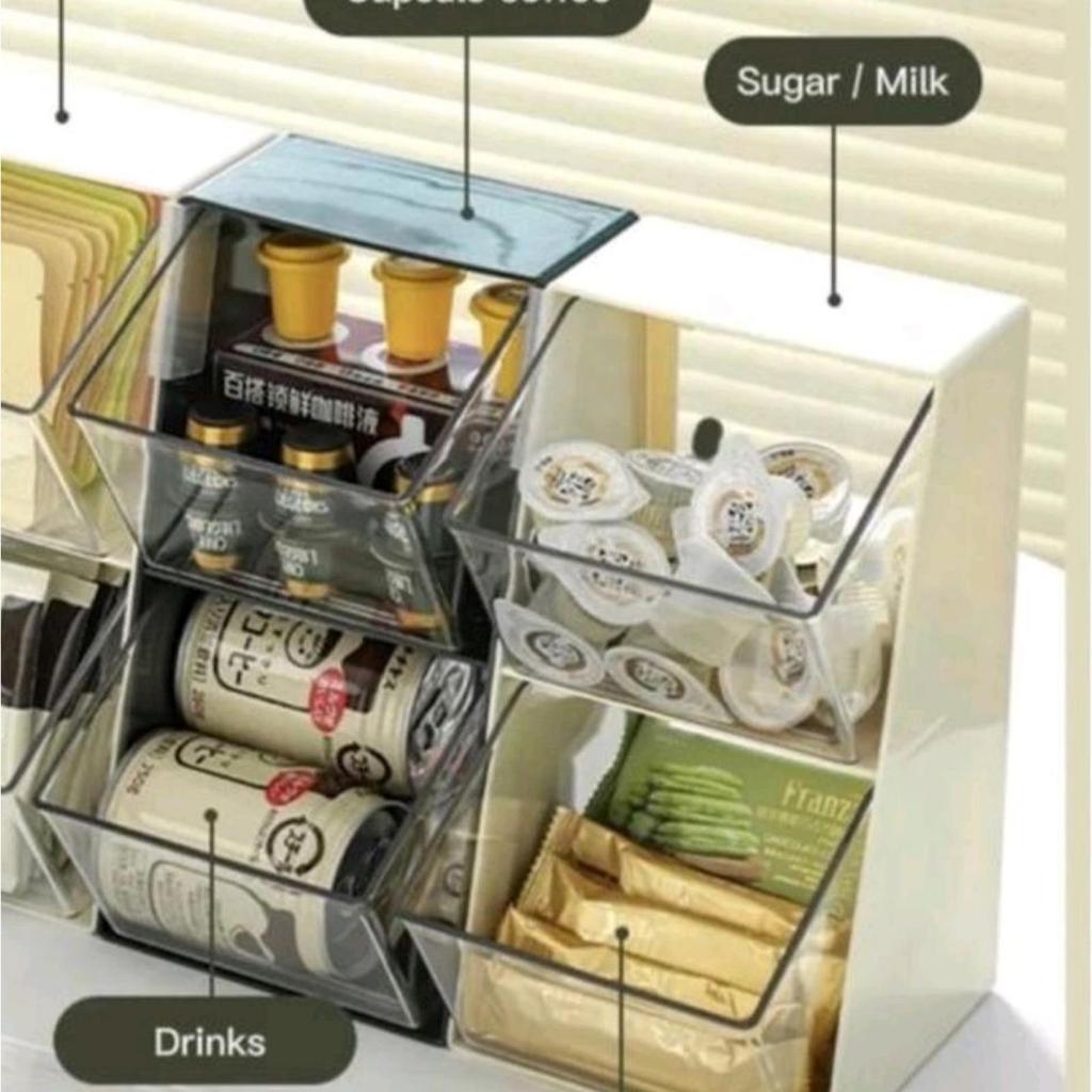 Kotak Penyimpanan Organizer 2-Tier transparan sebaguna Laci Organizer Kopi & Teh Sachet atau bumbu m