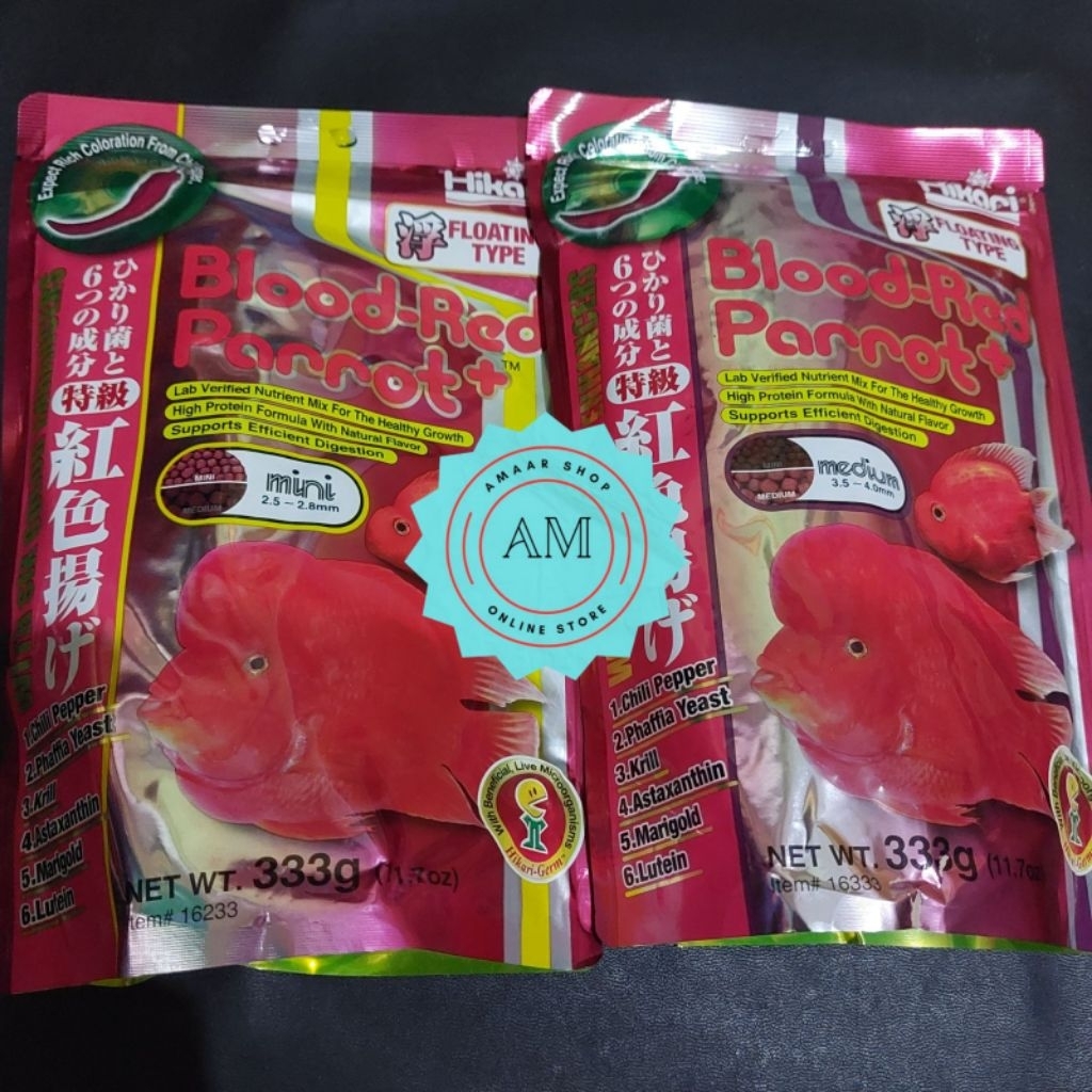 PELET HIKARI BLOOD RED PARROT 333GR MINI MEDIUM / PAKAN HIKARI BLOOD RED PARROT MINI 333GR / PELET I