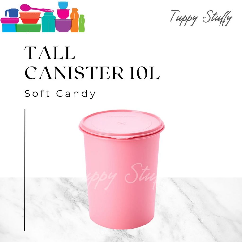 Tupperware Tall Canister 10L- Soft Pink | toples canister 10l tupperware / toples kerupuk besar orii