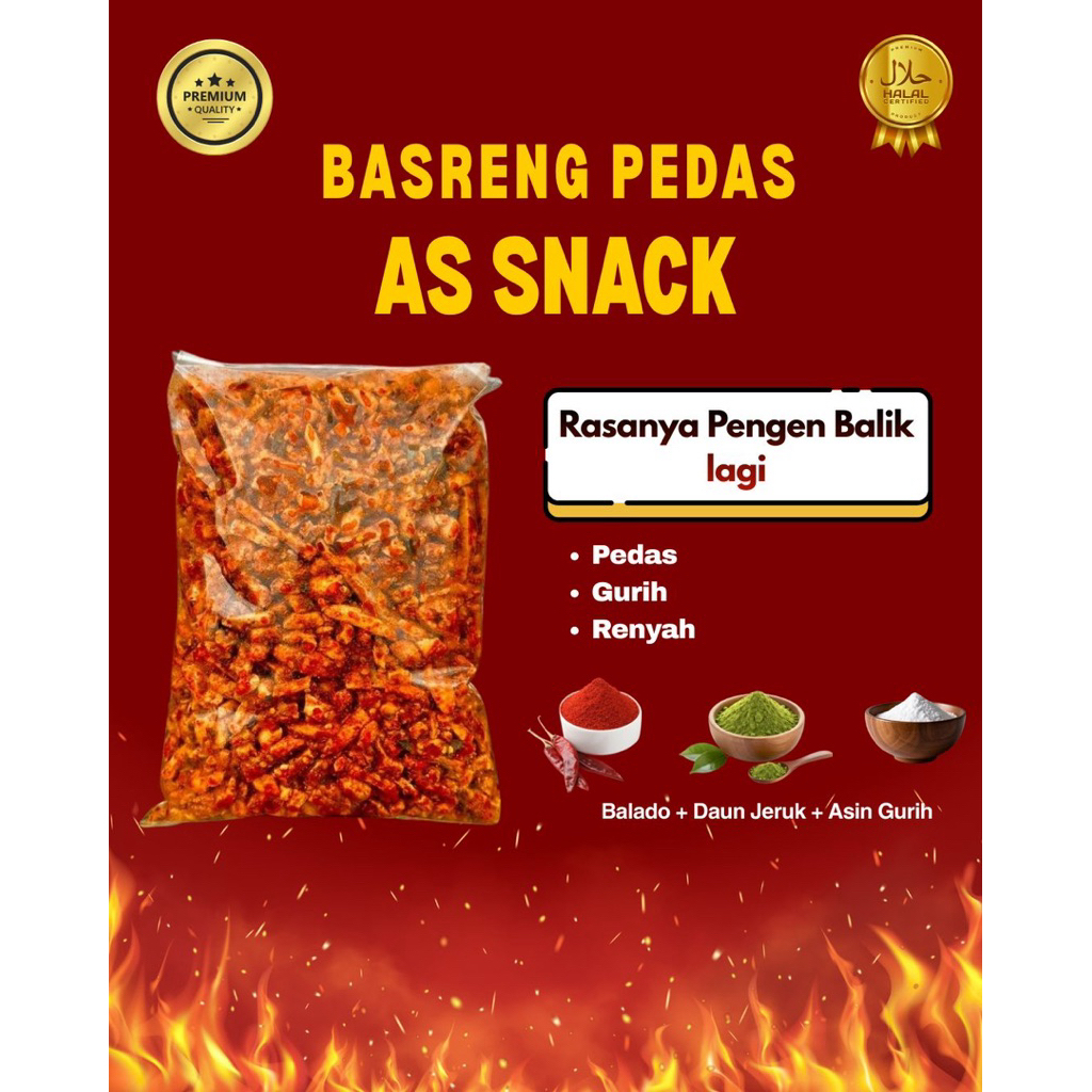 Basreng Pedas 1 Kg Bumbu Daun Jeruk Renyah Krispi Gurih