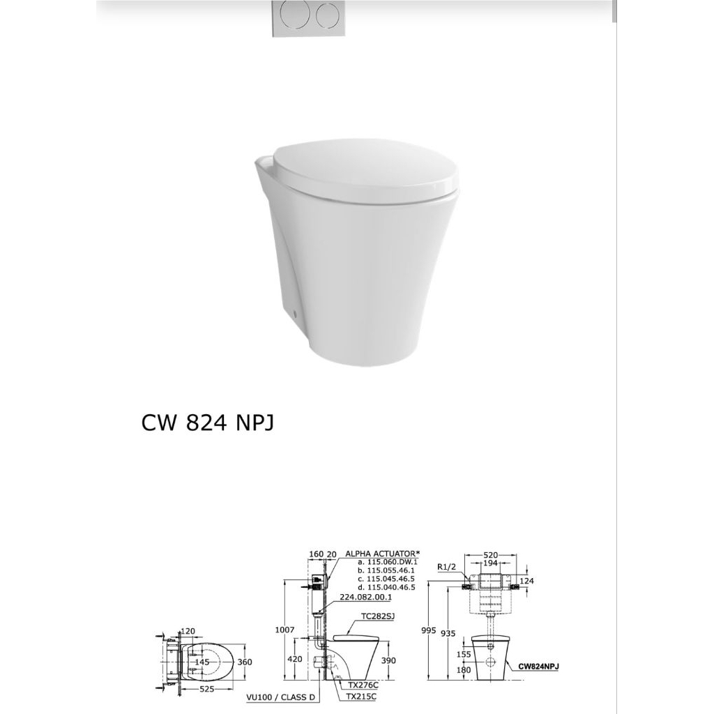 Kloset Closet TOTO CW 824 NPJ tipe Gantung Dinding