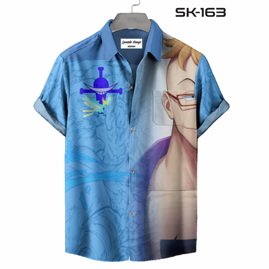 Kemeja Kasual Pria Series One Piece Marco The Phoenix Baju Anime Bajak Laut Shirohige Lengan Pendek 