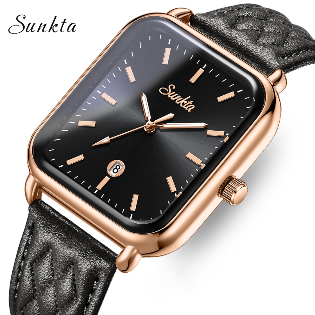 LIGE Jam Tangan Quartz Fashion untuk Wanita, Tali Kulit Lembut Mewah, Jam Tangan Wanita, Kalender, D