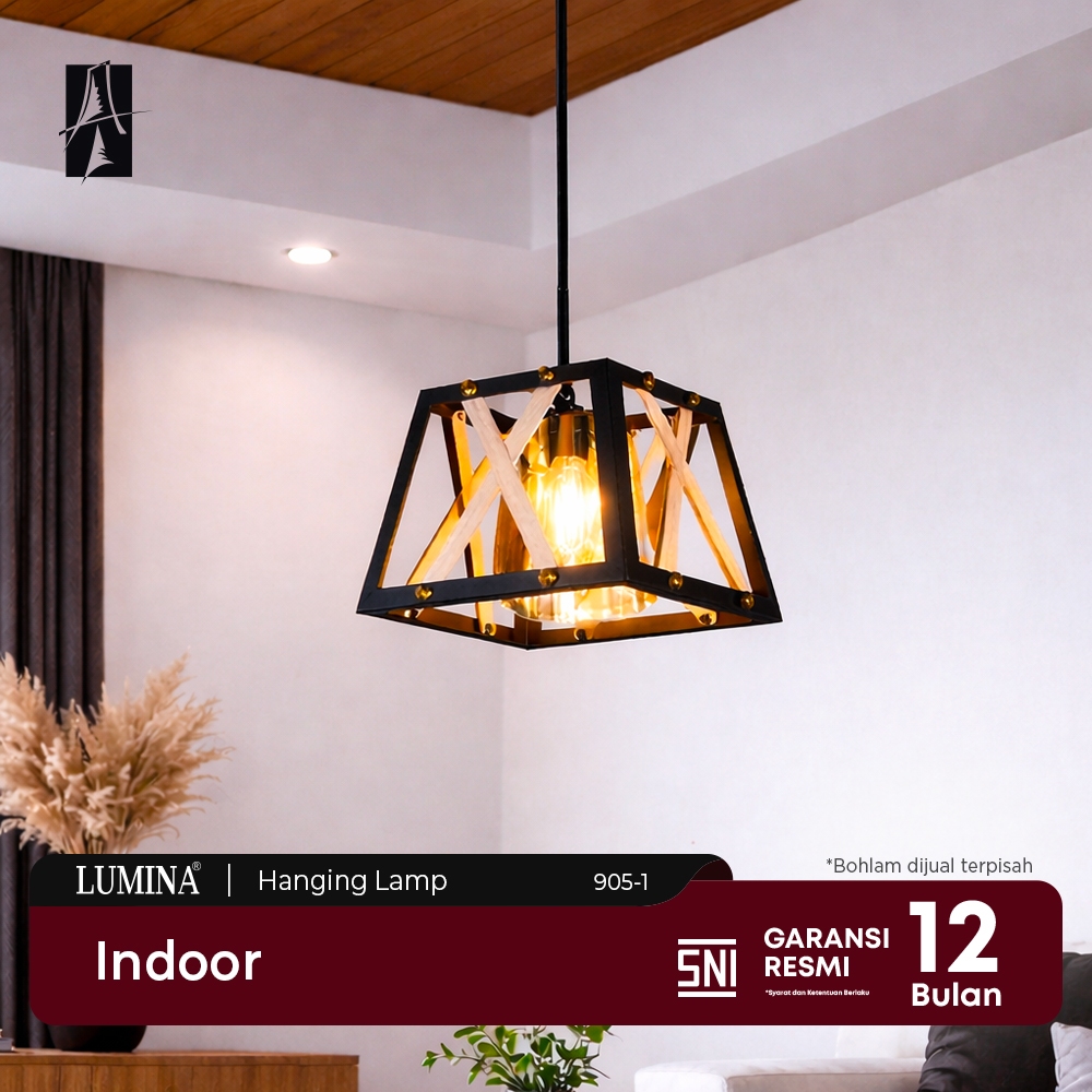 Lumina - Lampu Gantung Plafon Industrial Modern Klasik Aesthetic Kayu Besi Kaca Desain Kotak Artisti