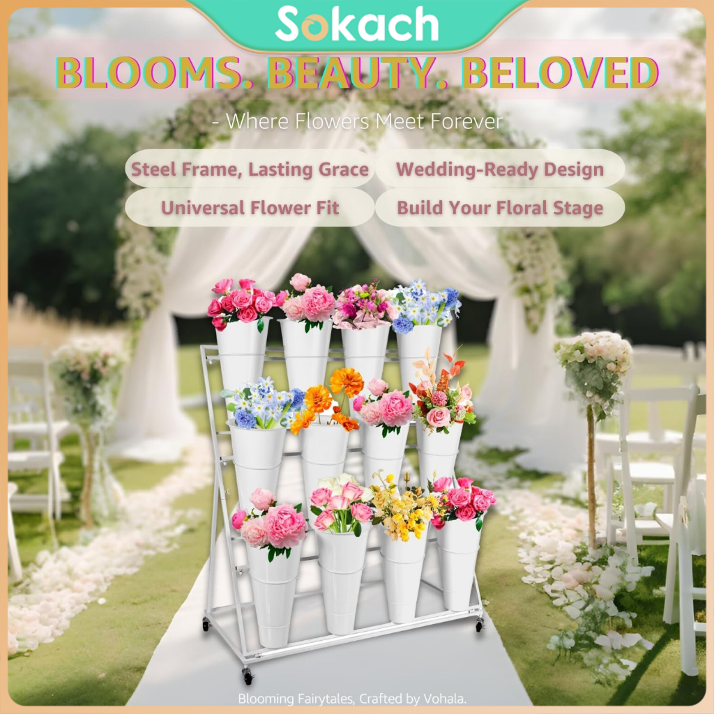 Rak Pajangan Bunga dan Vas  dengan Motif Bunga dan Taman yang Diembos/Rak Pajangan Bunga / Rak Bunga