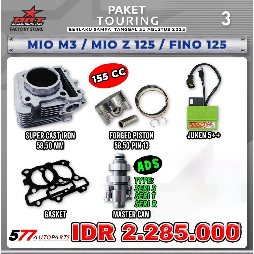 Paket Touring 3 Bore Up 155cc BRT Mio M3, Mio Z 125, Fino 125