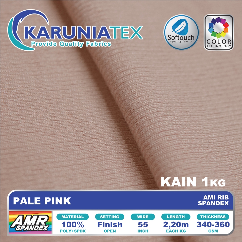 Kain Ami Rib Spandex | Pale Pink | Rib Knit Kiloan | Karunia Textile
