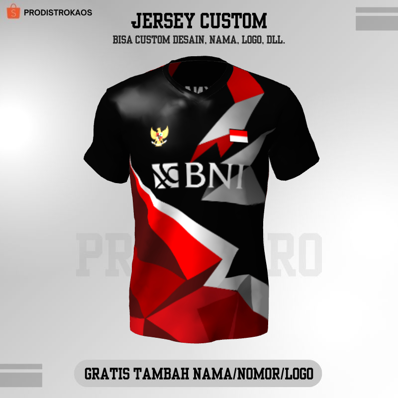 Kaos Jersey Badminton Hitam Merah Abu Motif Abstrak 53
