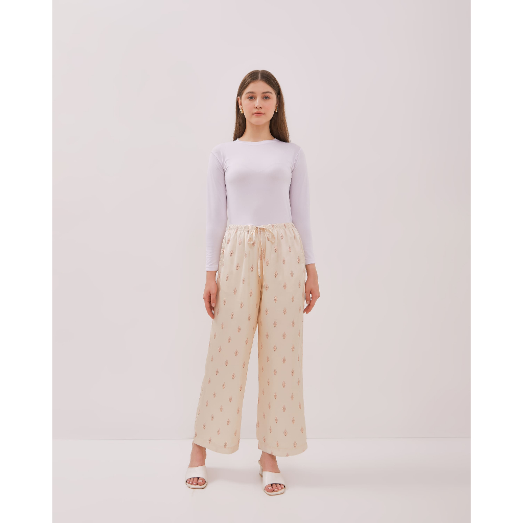 Urban Exchange Pants Shula Beige - Celana Kulot Panjang Prints Satin Cream
