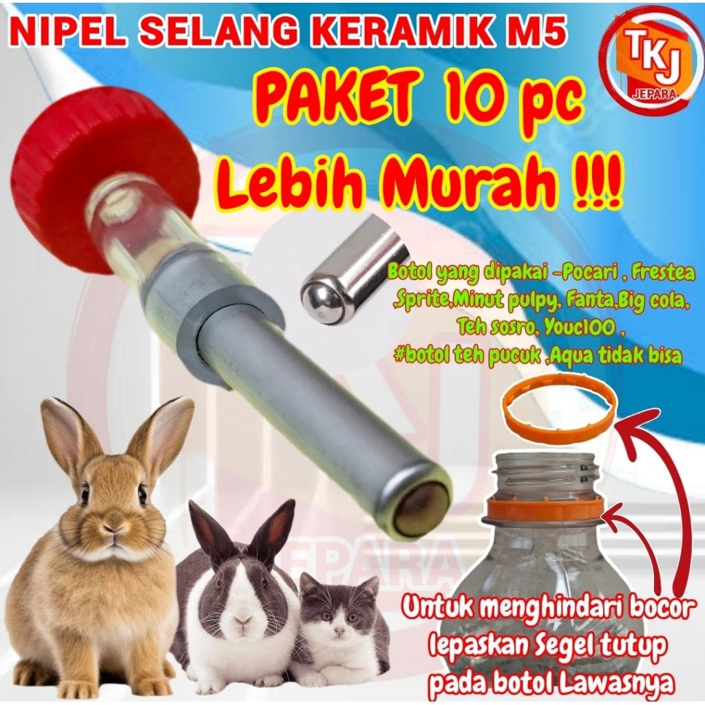 Nipel minum kelinci selang keramik M5 Per PAKET isi 10, nipel minum Kelinci, nipel minum kucing, nip