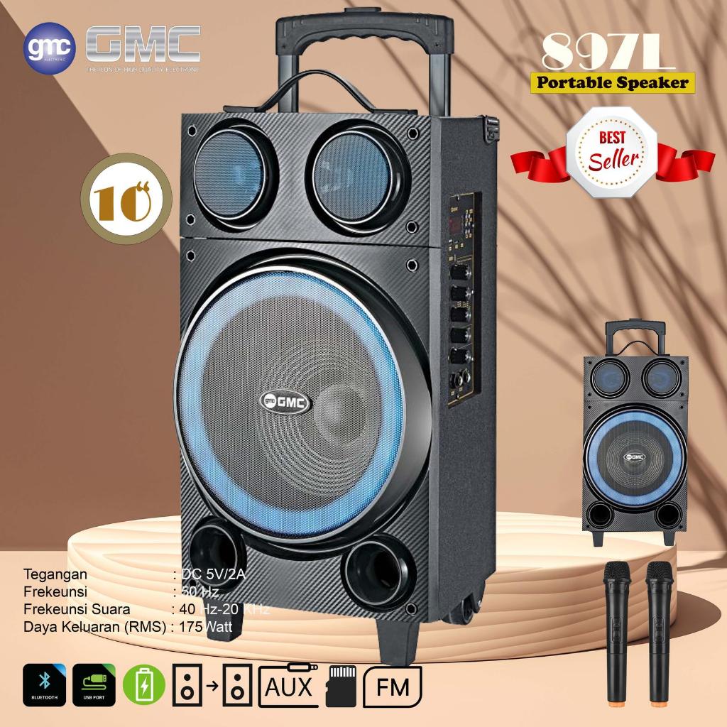 Gmc 897L Speaker Portable Bluetooth Karaoke Extra Power 10 inchi 2 mic