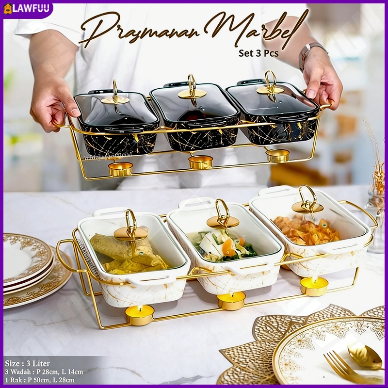 PRASMANAN KERAMIK 3in1 "SULTAN SERIES" - Set Mewah Rak Besi Emas & Wadah Keramik Tebal Marble (Gold,
