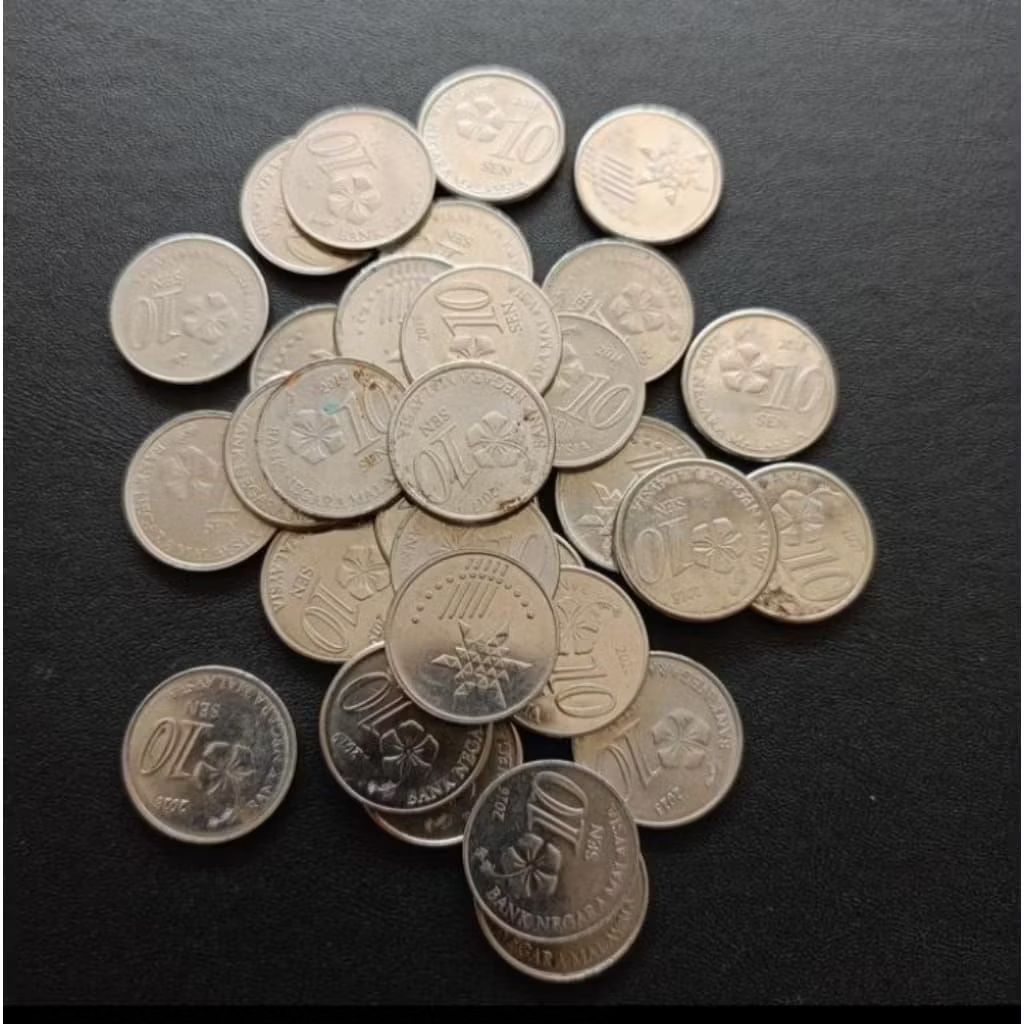 Koin 10 Sen Malaysia 10 Cent Campur Random Mahar Koleksi Uang Logam Coin Lama Bekas Kuno Jadul Antik