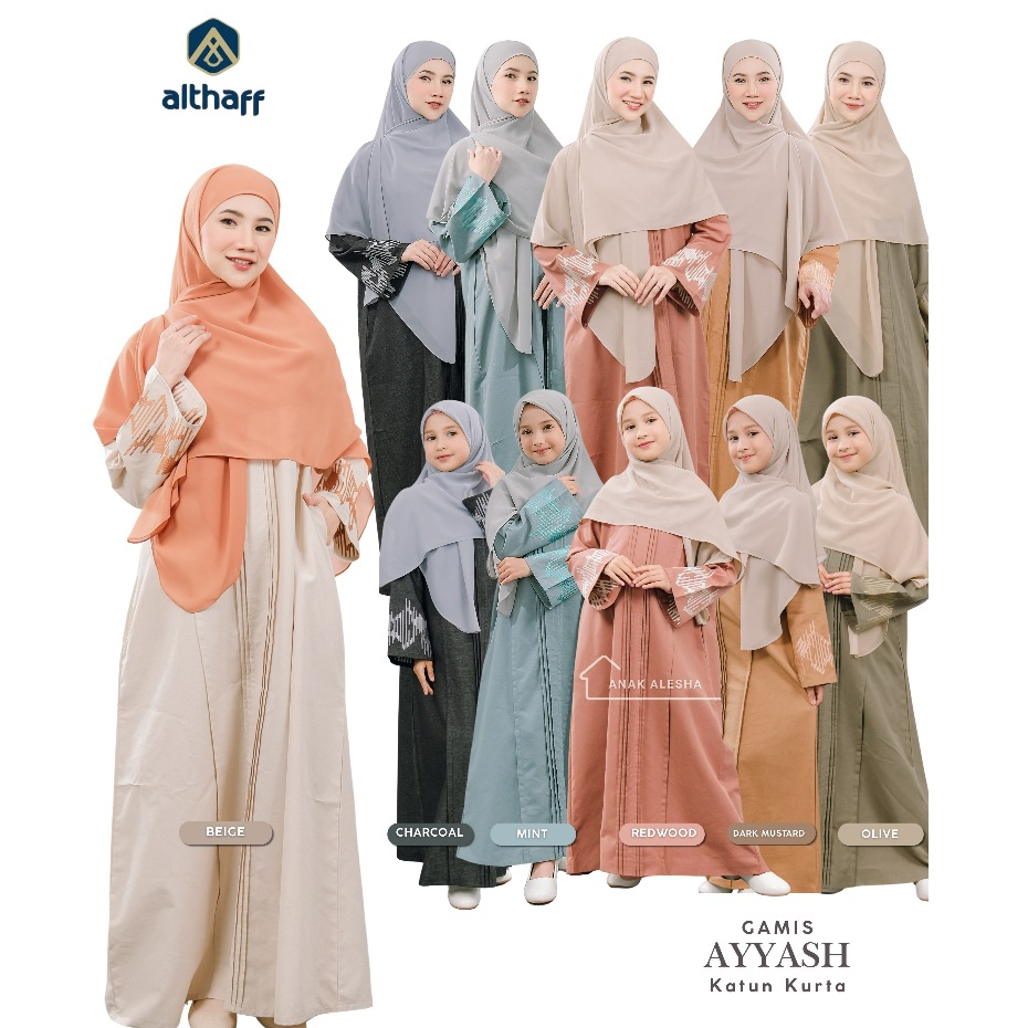 Althaff Gamis Ayyash nurida baju sarimbit keluarga couple ibu anak lebaran katun bordir abaya jubah