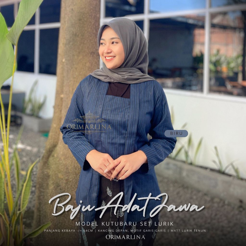 Kebaya Lurik Warna Biru Garis Tipis Kutubaru Tenun Asli Baju Adat Wanita Kebaya Wisuda Kondangan