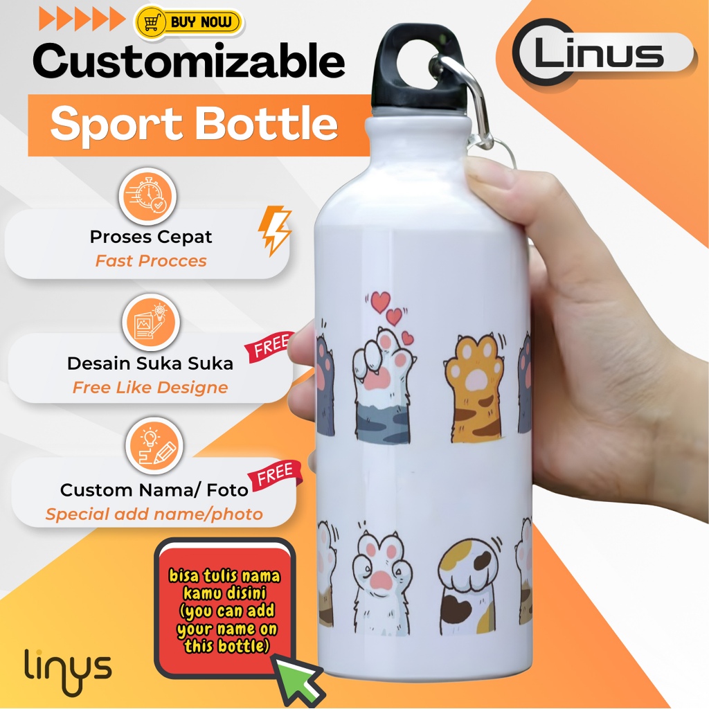 Bottle Sport Adorable Cat Paw Expressions Botol Tumbler Hadiah Kado Souvenir Koleksi