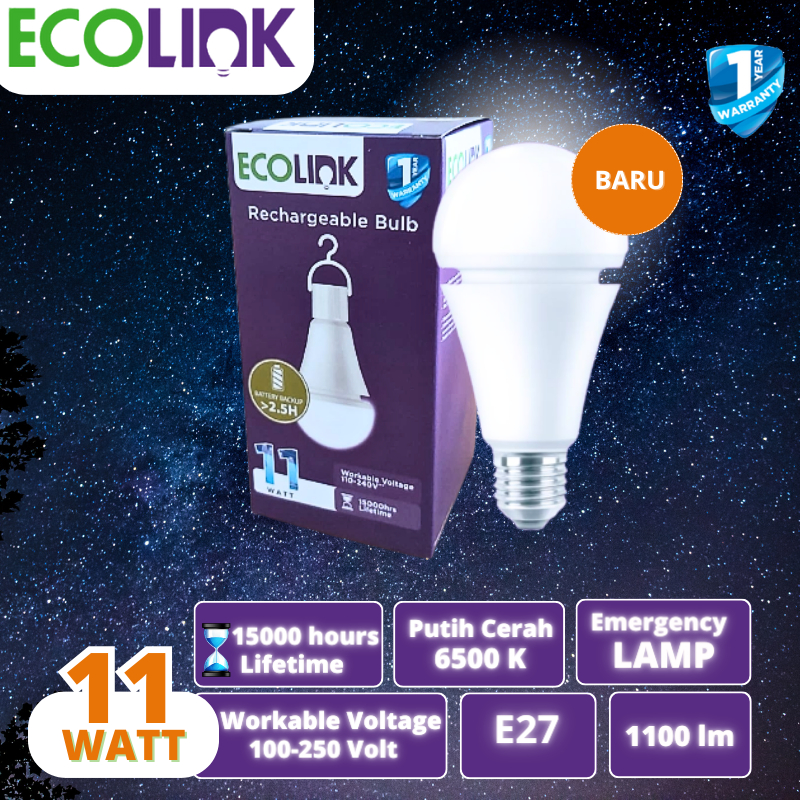 Lampu Led Emergency/Darurat/Magic Lamp Ecolink11 Watt Warna Putih Cool Daylight Original