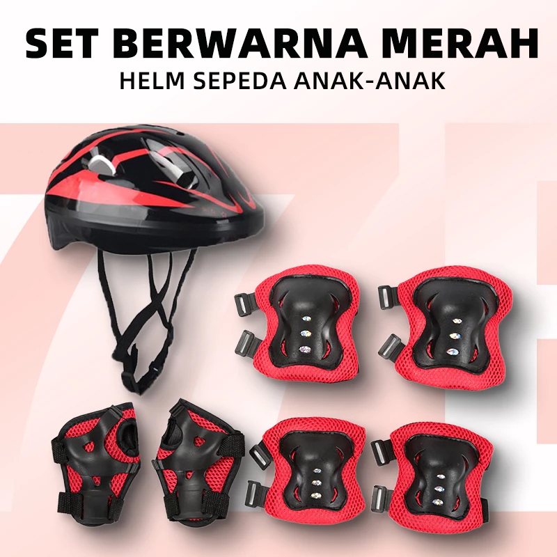 7PCS Helm Deker Sepeda Anak Alat Pelindung Sepatu Roda Alat Rekreasi Olahraga Outdoor decker lutut B