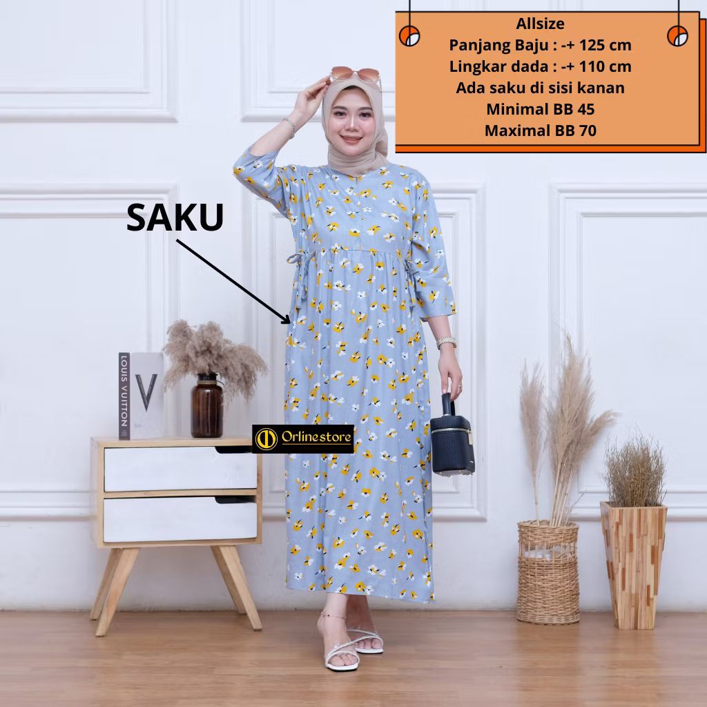 Daster Busui motif bunga biru muda