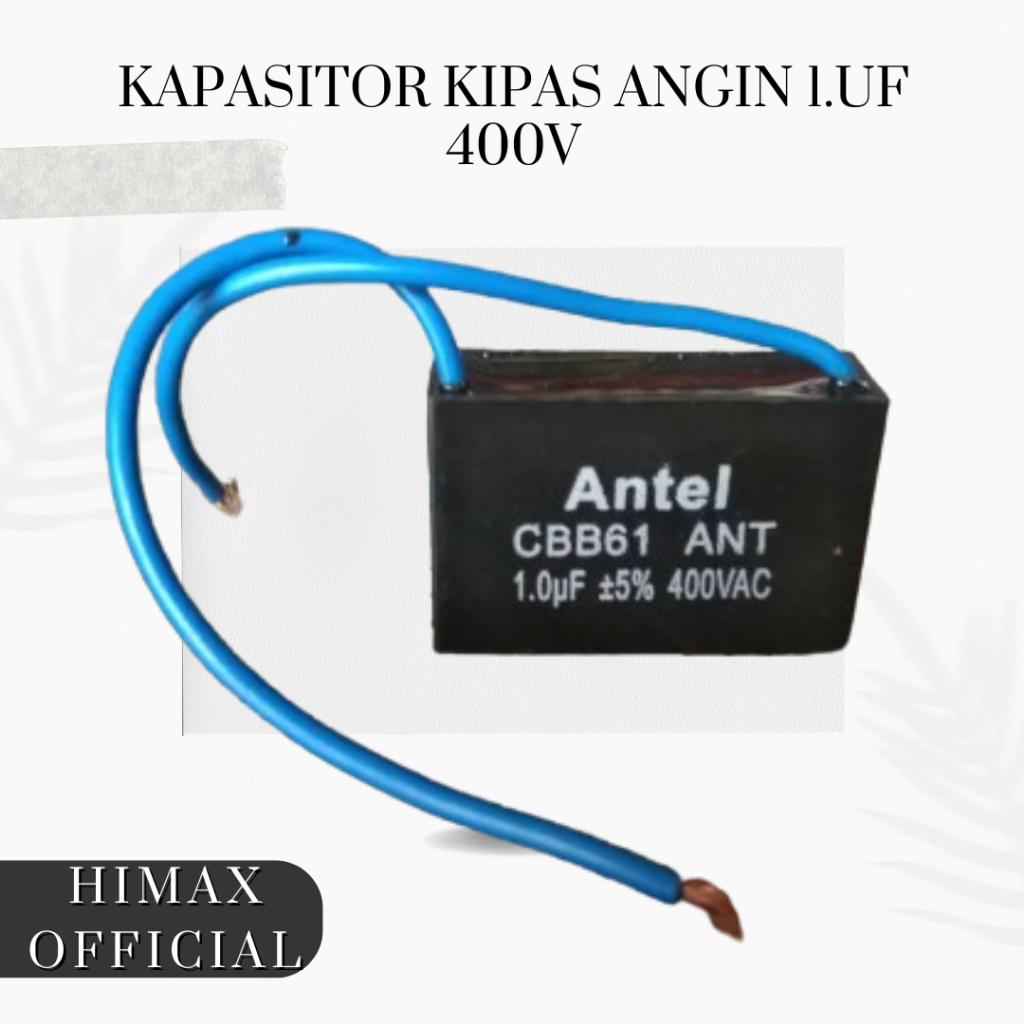 Kapasitor Kipas Angin 1uF 400V 450V | CBB61 1 uF Kotak Kabel Hitam | Kapasitor Hexos Exhaust Fan Din