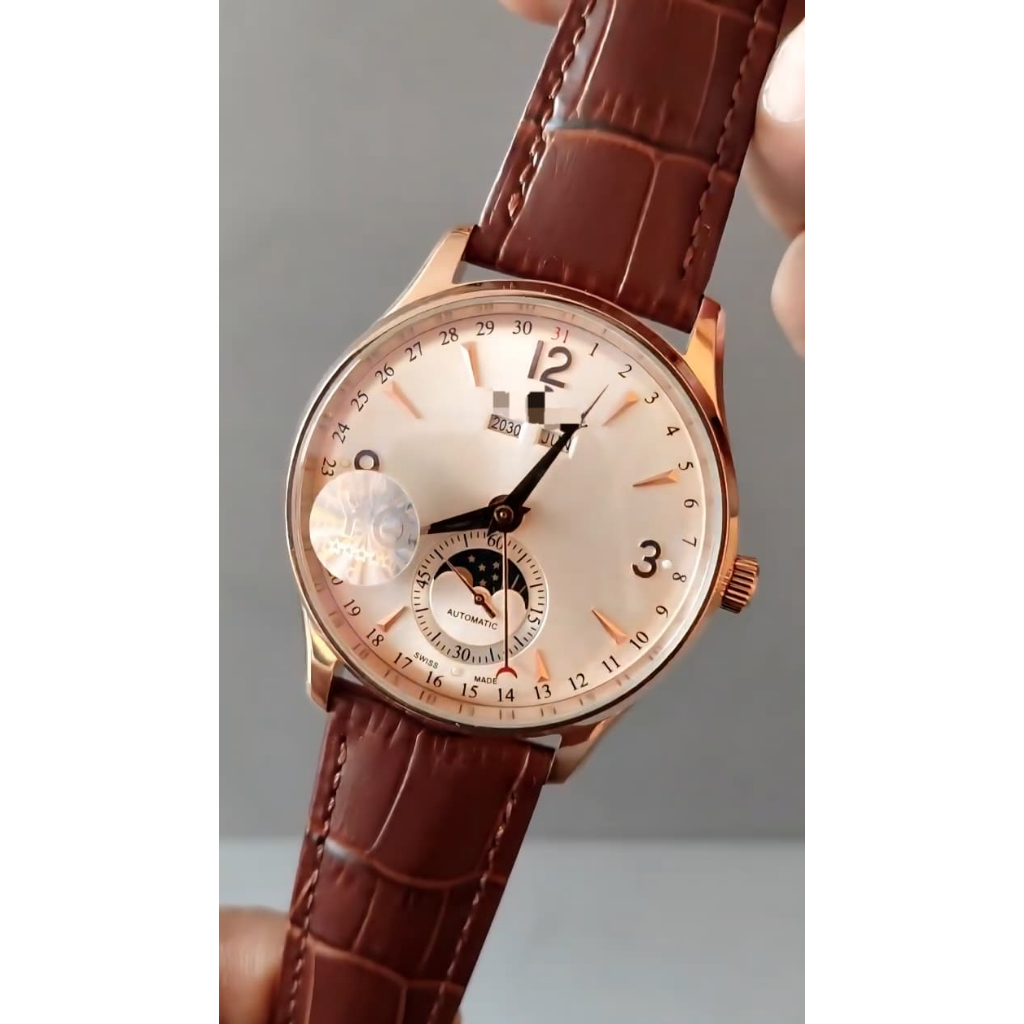 Jam tangan Luxury Pria JLC Master Control Calendar body rose gold, brown croco leather 40MM Automati