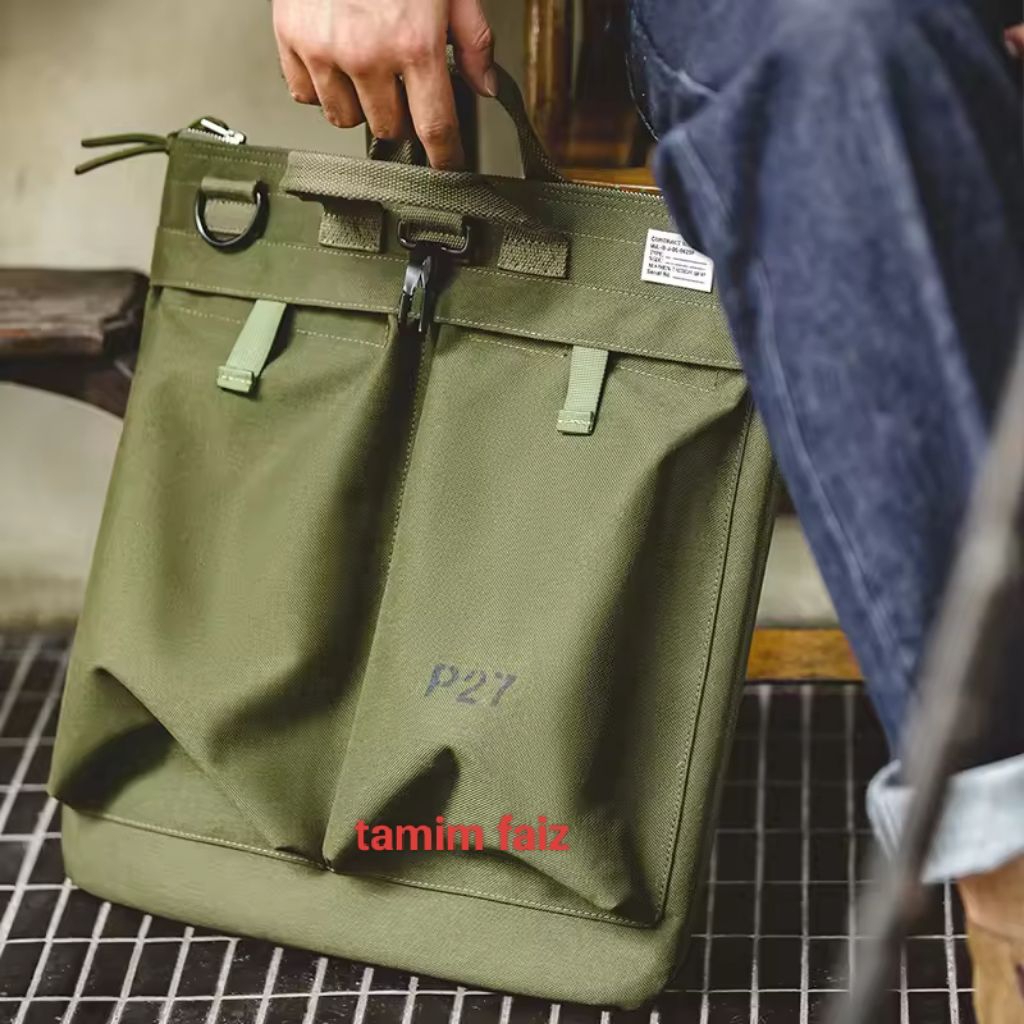 Sling bag helmet pilot Tas slempang helm pilot hitam-hijau army