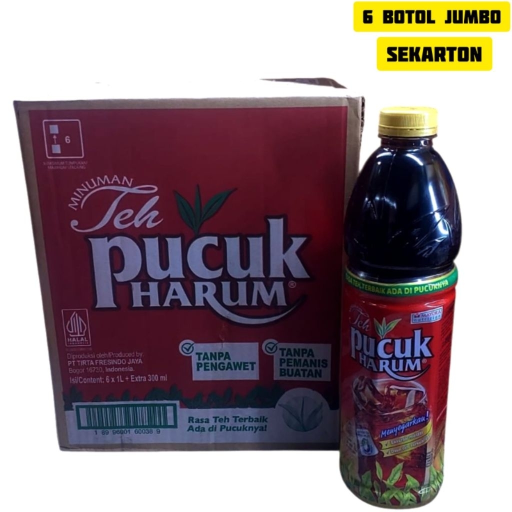 6 Botol JumboTeh Pucuk Harum Extra Metali Sekarton 1 Liter + Extra 300ml Minuman  Tea Jasmine