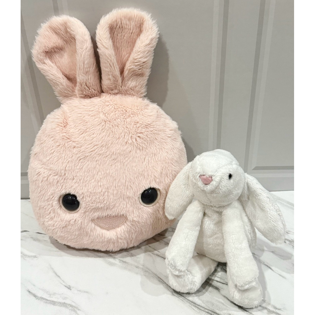 Boneka Plushie Jellycat Kutie Pops Pink Bunny Cushion & Smudge Bunny White Small