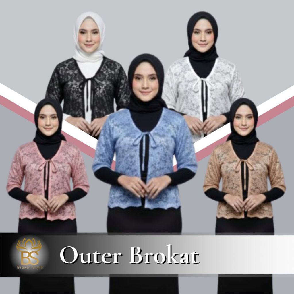 Outer Brokat Lengan Pendek Tali Depan / Outer Brokat Luaran Baju Gamis Cantik / Outer Brokat Elegan 