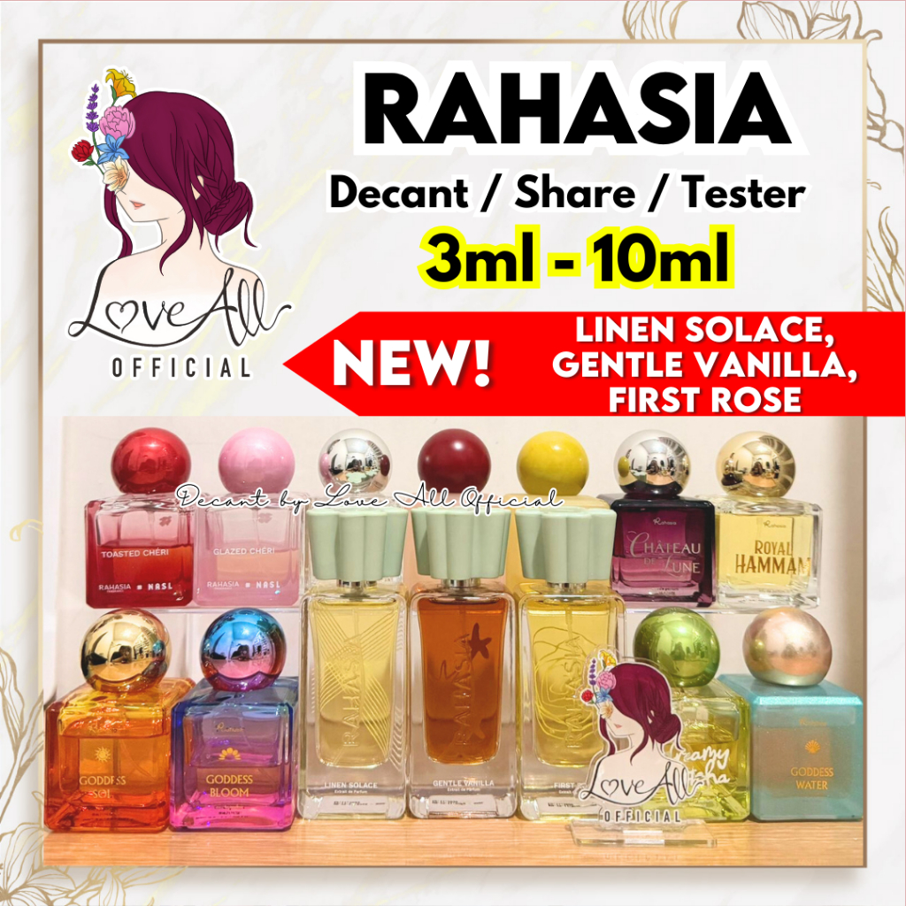RAHASIA 5ml - 10ml ALL VARIANT ‼️ Decant Share in Bottle Linen Solace Gentle Vanilla First Rose Toas