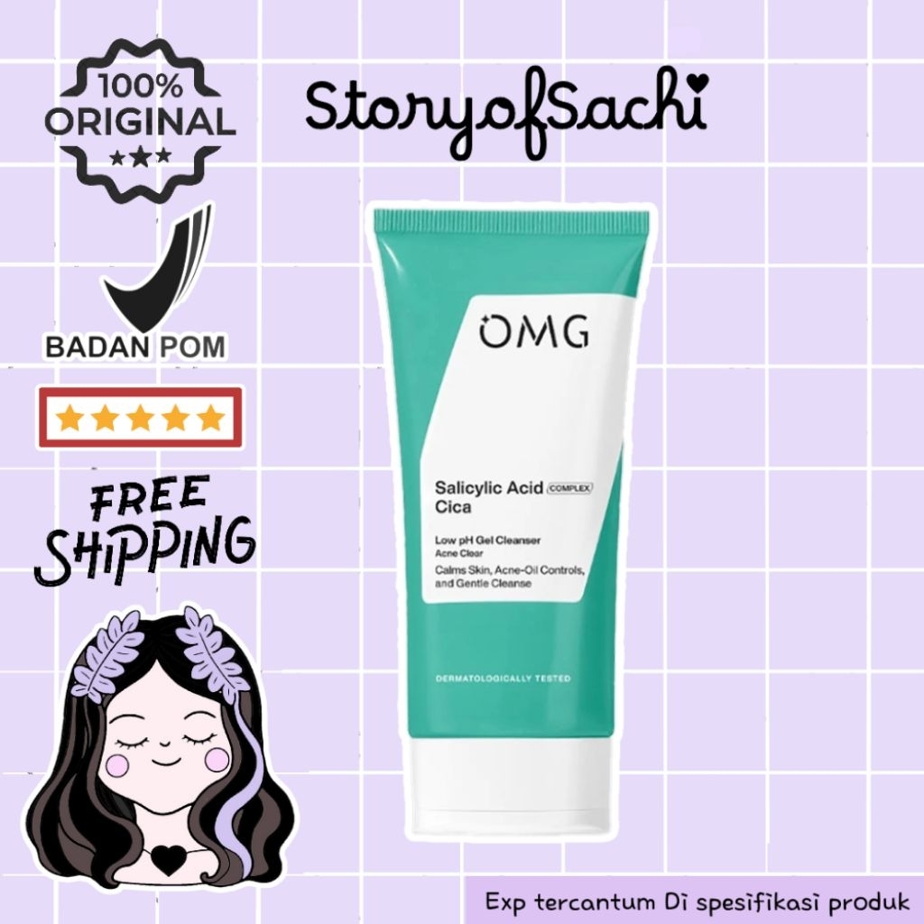 StoryofSachi - OMG Oh My Glow Salicylic Acid Cica Low pH Gel Cleanser 70ml ( Hijau ) | Pembersih Waj